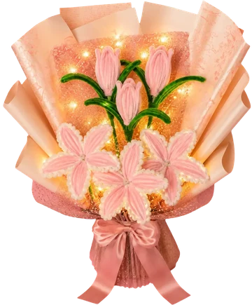 Handcrafted pink tulip bouquet by Unique Co