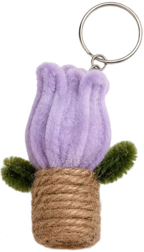 Handmade violet flower pot miniature floral keychain accessory by Unique Co